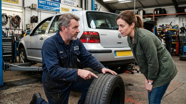 Side-by-side comparison of cheap tyres and premium tyres showing difference in tread wear and durability