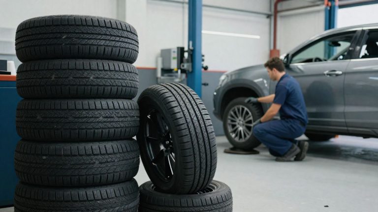 Mechanic installing cheap tyres in Daventry at a professional tyre shop.