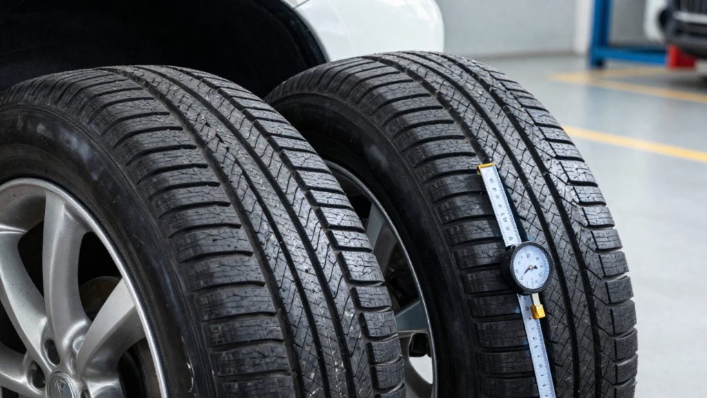 New vs worn tyre tread showing when tyres need replacing.