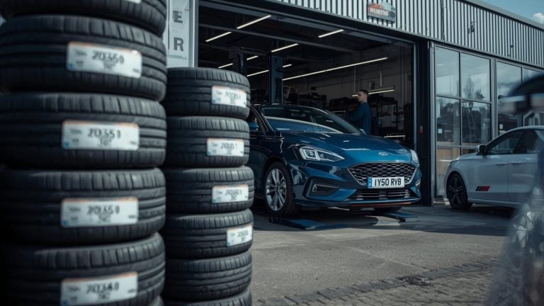 Mechanic fitting 205/55 R16 tyres in Northampton at a professional tyre shop.