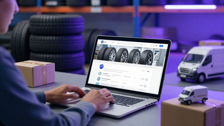 Person running a tyrreroomDirect tyre dropshipping business online with tyres being delivered to customers.