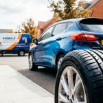 Ford Fiesta car with new tyres fitted in Northampton with tyre service background